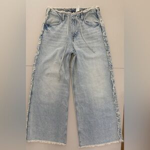 H&M Light Blue Straight Leg Jeans with Frayed Edges